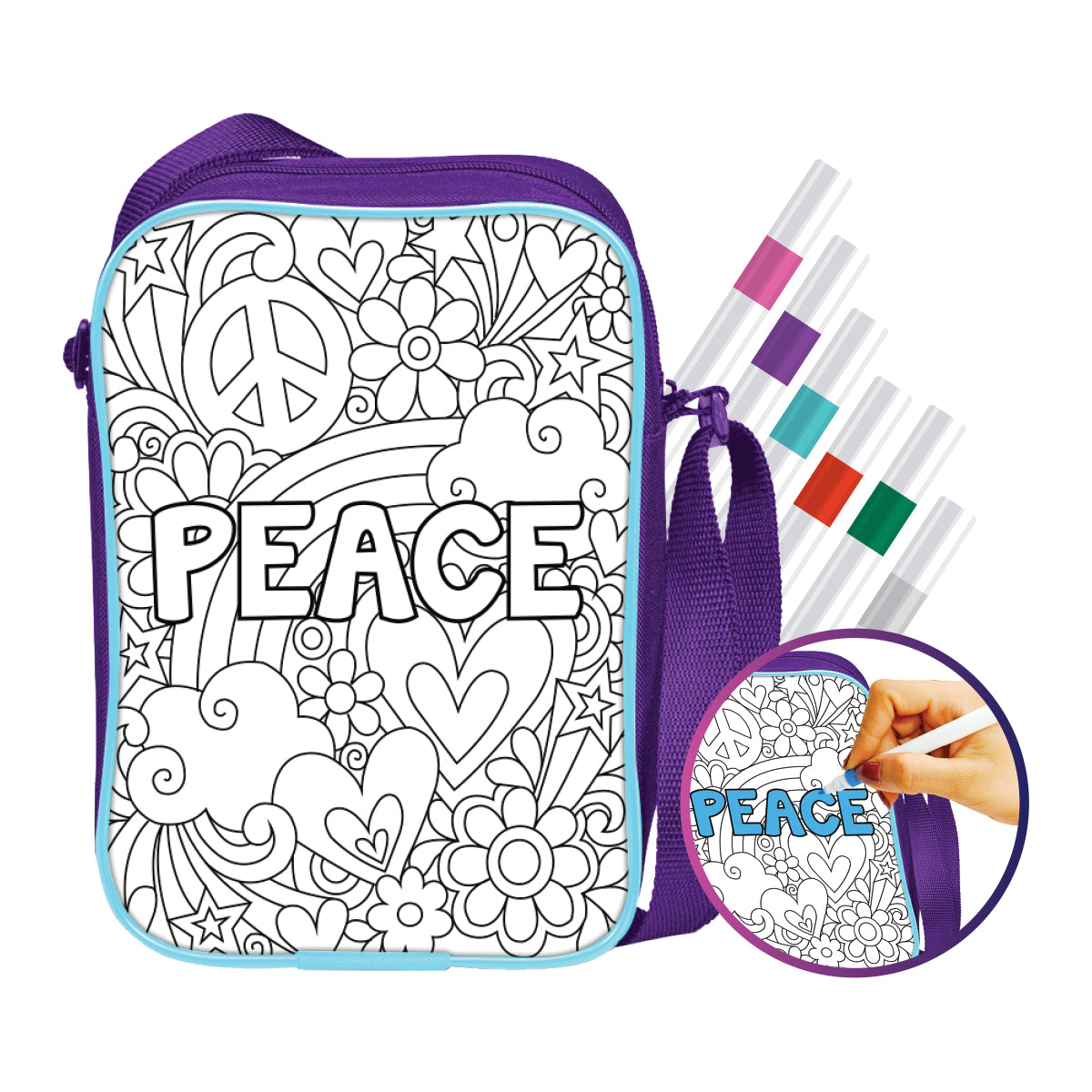 iCraft PEACE Sling Bag DIY Kit - Color Your Own Bag for Kids iCraft